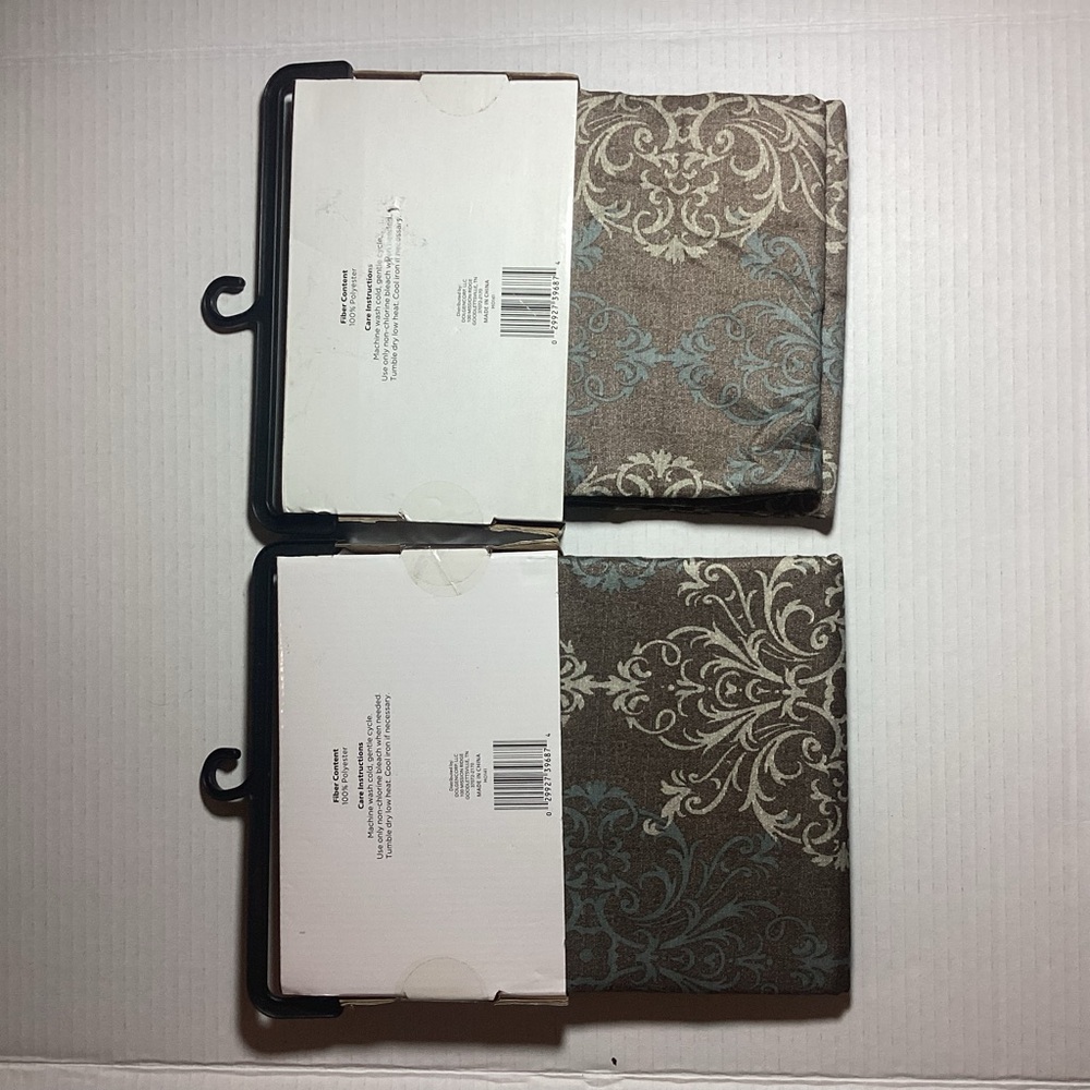 Comfort Bay Brown and Cream Damask Curtains - Picture 2 of 2